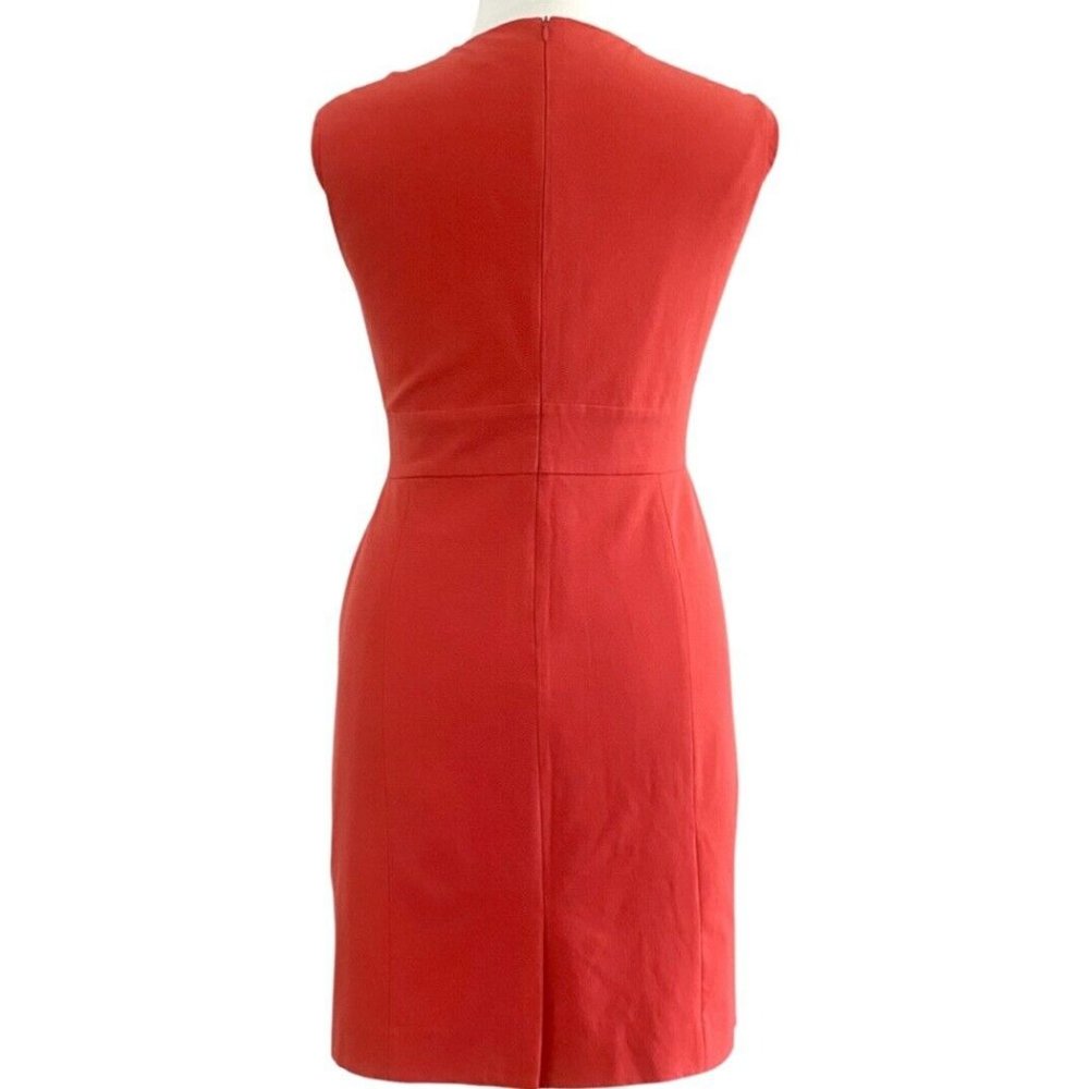 Tahari Sleeveless Square Neck Buckle Waist Ferrari Red Woven Dress Size 14 - Picture 4 of 7